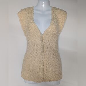 Handmade Stretchy Pattern Cream Knit Button-Front Women's Sweater Vest